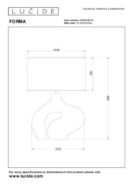 Lucide FORMA - Lampe de table - 1xE27 - Blanc - technique
